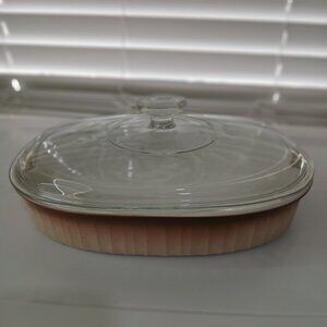 CorningWare French Bisque Brown Oval 1 1/2 Quart Casserole F-6-B with DC-1.5C-A